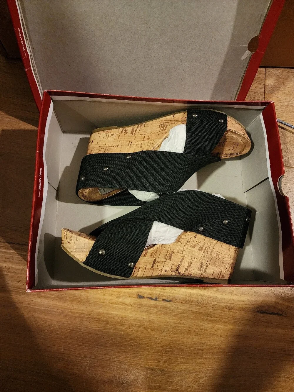 Esprit Black Cork Wedge Cross-Strap Sandals Size 6.5